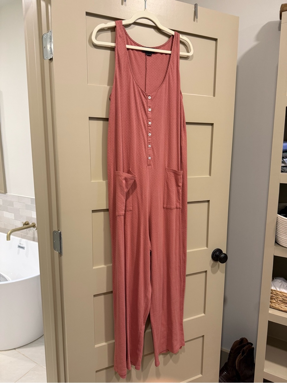 Hatch Sleeveless Button-Front Jumpsuit in Dusty Rose